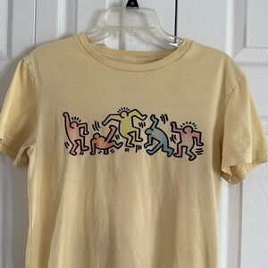 American Eagle Outfitters Keith Haring Butter Yellow Dancing Tee - Size S